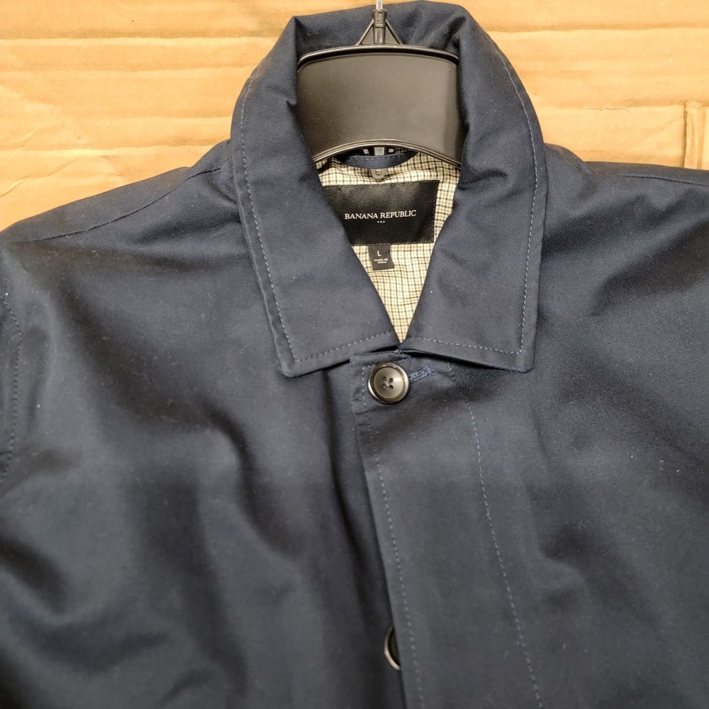 Banana Republic Mens Navy Water Resistant Trench Mac Coat Jacket Large PICS! - Picture 2 of 7